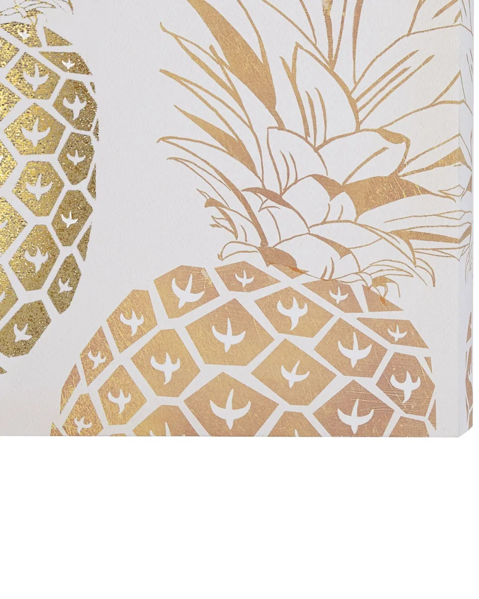 Leinwandbild Rosa / Gold Ananas-Motiv 3Er Set 30 X 30 Cm Apesika