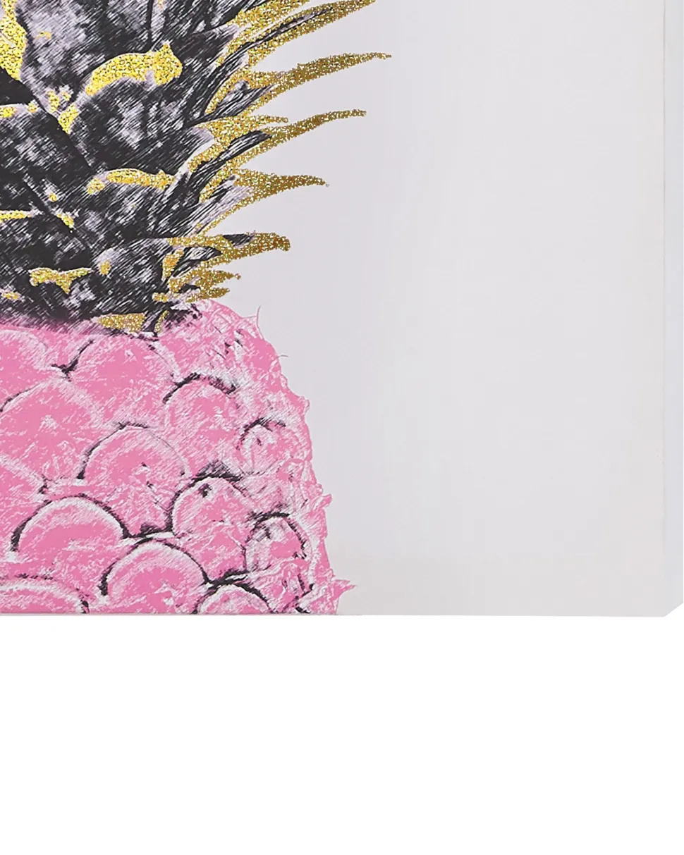 Leinwandbild Rosa / Gold Ananas-Motiv 3Er Set 30 X 30 Cm Apesika
