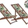 Liegestuhl Akazienholz Dunkelbraun Textil Weis / Mehrfarbig Tukanmotiv 2Er Set Anzio