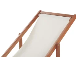 Liegestuhl Akazienholz Dunkelbraun Textil Weis / Mehrfarbig Tukanmotiv 2Er Set Anzio