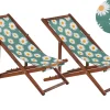Liegestuhl Akazienholz Dunkelbraun Textil Weis / Mehrfarbig Kamillemuster 2Er Set Anzio