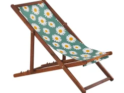 Liegestuhl Akazienholz Dunkelbraun Textil Weis / Mehrfarbig Kamillemuster 2Er Set Anzio