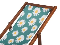 Liegestuhl Akazienholz Dunkelbraun Textil Weis / Mehrfarbig Kamillemuster 2Er Set Anzio