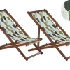 Liegestuhl Akazienholz Dunkelbraun Textil Grun / Weis Blattermotiv 2Er Set Anzio