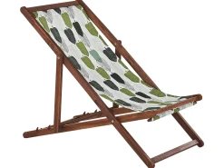 Liegestuhl Akazienholz Dunkelbraun Textil Grun / Weis Blattermotiv 2Er Set Anzio