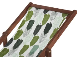 Liegestuhl Akazienholz Dunkelbraun Textil Grun / Weis Blattermotiv 2Er Set Anzio