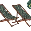 Liegestuhl Akazienholz Dunkelbraun Textil Weis / Grun Olivenzweigmotiv 2Er Set Anzio