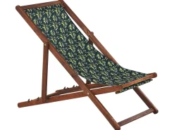 Liegestuhl Akazienholz Dunkelbraun Textil Weis / Grun Olivenzweigmotiv 2Er Set Anzio