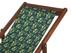 Liegestuhl Akazienholz Dunkelbraun Textil Weis / Grun Olivenzweigmotiv 2Er Set Anzio