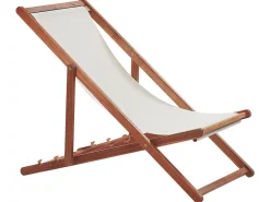 Liegestuhl Akazienholz Dunkelbraun Textil Weis / Grun Olivenzweigmotiv 2Er Set Anzio