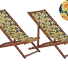 Liegestuhl Akazienholz Dunkelbraun Textil Weis / Mehrfarbig Blumenmuster 2Er Set Anzio