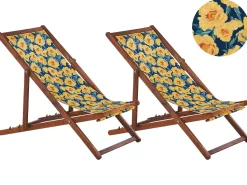 Liegestuhl Akazienholz Dunkelbraun Textil Weis / Mehrfarbig Blumenmuster 2Er Set Anzio