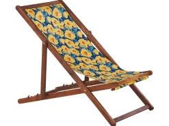 Liegestuhl Akazienholz Dunkelbraun Textil Weis / Mehrfarbig Blumenmuster 2Er Set Anzio