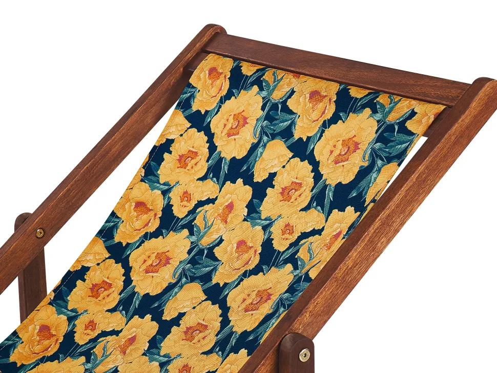 Liegestuhl Akazienholz Dunkelbraun Textil Weis / Mehrfarbig Blumenmuster 2Er Set Anzio