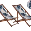 Liegestuhl Akazienholz Dunkelbraun Textil Weis / Mehrfarbig Blattermotiv 2Er Set Anzio