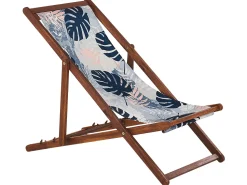 Liegestuhl Akazienholz Dunkelbraun Textil Weis / Mehrfarbig Blattermotiv 2Er Set Anzio
