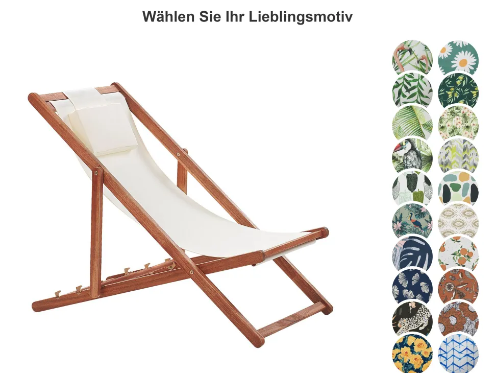 Liegestuhl Akazienholz Dunkelbraun Mit 2 Ersatzstoffbezugen (Mehrere Varianten Zur Auswahl) Avellino
