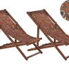 Liegestuhl Akazienholz Dunkelbraun Textil Weis / Rot Pflanzenmotiv 2Er Set Anzio