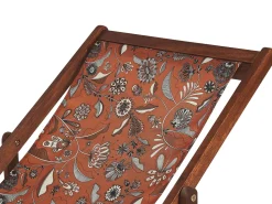 Liegestuhl Akazienholz Dunkelbraun Textil Weis / Rot Pflanzenmotiv 2Er Set Anzio