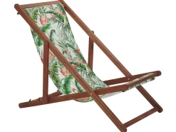 Liegestuhl Akazienholz Dunkelbraun Textil Weis / Bunt Flamingomuster 2Er Set Anzio