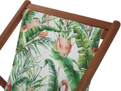 Liegestuhl Akazienholz Dunkelbraun Textil Weis / Bunt Flamingomuster 2Er Set Anzio