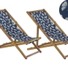 Liegestuhl Akazienholz Hellbraun Textil Weis / Marineblau Blumenmuster 2Er Set Anzio