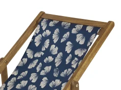 Liegestuhl Akazienholz Hellbraun Textil Weis / Marineblau Blumenmuster 2Er Set Anzio