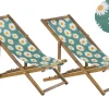Liegestuhl Akazienholz Hellbraun Textil Weis / Mehrfarbig Kamillemuster 2Er Set Anzio