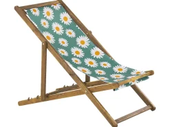 Liegestuhl Akazienholz Hellbraun Textil Weis / Mehrfarbig Kamillemuster 2Er Set Anzio
