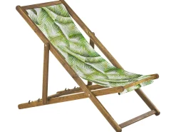 Liegestuhl Akazienholz Hellbraun Textil Weis / Hellgrun Blattermotiv 2Er Set Anzio