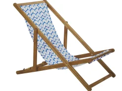 Liegestuhl Akazienholz Hellbraun Textil Weis / Blau Zickzack-Muster 2Er Set Anzio