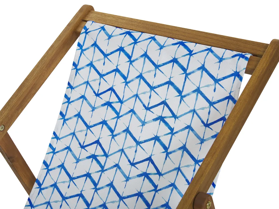 Liegestuhl Akazienholz Hellbraun Textil Weis / Blau Zickzack-Muster 2Er Set Anzio