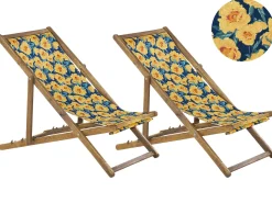 Liegestuhl Akazienholz Hellbraun Textil Weis / Mehrfarbig Blumenmuster 2Er Set Anzio