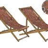 Liegestuhl Akazienholz Hellbraun Textil Weis / Rot Pflanzenmotiv 2Er Set Anzio