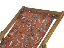 Liegestuhl Akazienholz Hellbraun Textil Weis / Rot Pflanzenmotiv 2Er Set Anzio