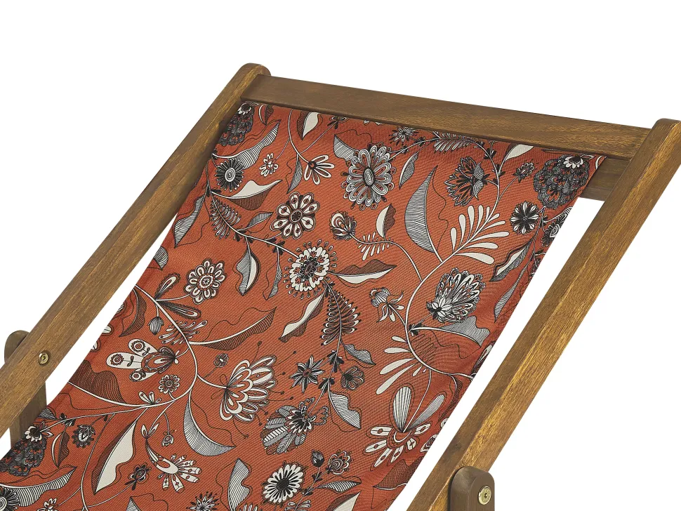 Liegestuhl Akazienholz Hellbraun Textil Weis / Rot Pflanzenmotiv 2Er Set Anzio