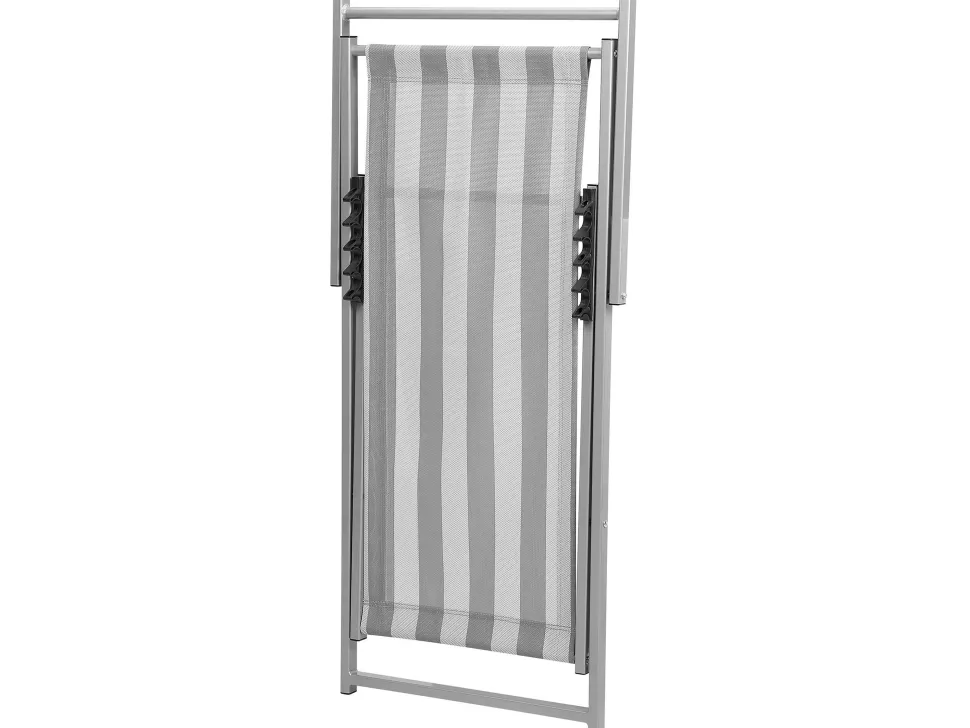 Liegestuhl Aluminium Grau Textilbespannung Weis / Grau Streifenmuster Locri