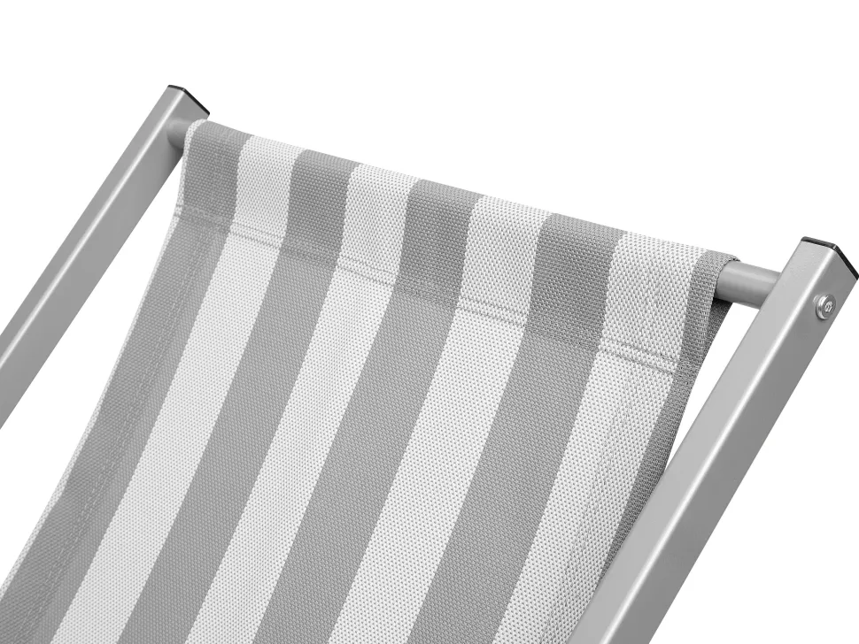 Liegestuhl Aluminium Grau Textilbespannung Weis / Grau Streifenmuster Locri