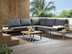 Lounge Set Akazienholz Braun 5-Sitzer Auflagen Grau Corato