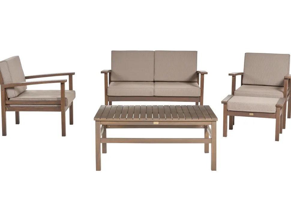 Lounge Set Akazienholz Dunkelbraun 4-Sitzer Auflagen Taupe Manila