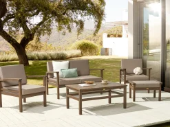 Lounge Set Akazienholz Dunkelbraun 4-Sitzer Auflagen Taupe Manila