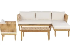 Lounge Set Akazienholz Hellbraun 4-Sitzer Auflagen Cremeweis Cremona