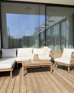 Lounge Set Akazienholz Hellbraun 4-Sitzer Auflagen Cremeweis Cremona