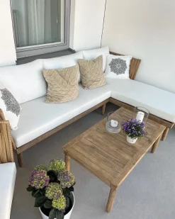 Lounge Set Akazienholz Hellbraun 4-Sitzer Auflagen Cremeweis Cremona