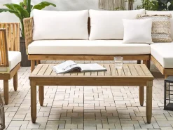 Lounge Set Akazienholz Hellbraun 4-Sitzer Auflagen Cremeweis Cremona