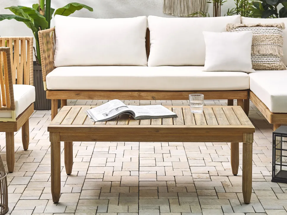Lounge Set Akazienholz Hellbraun 4-Sitzer Auflagen Cremeweis Cremona