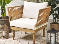 Lounge Set Akazienholz Hellbraun 4-Sitzer Auflagen Cremeweis Cremona