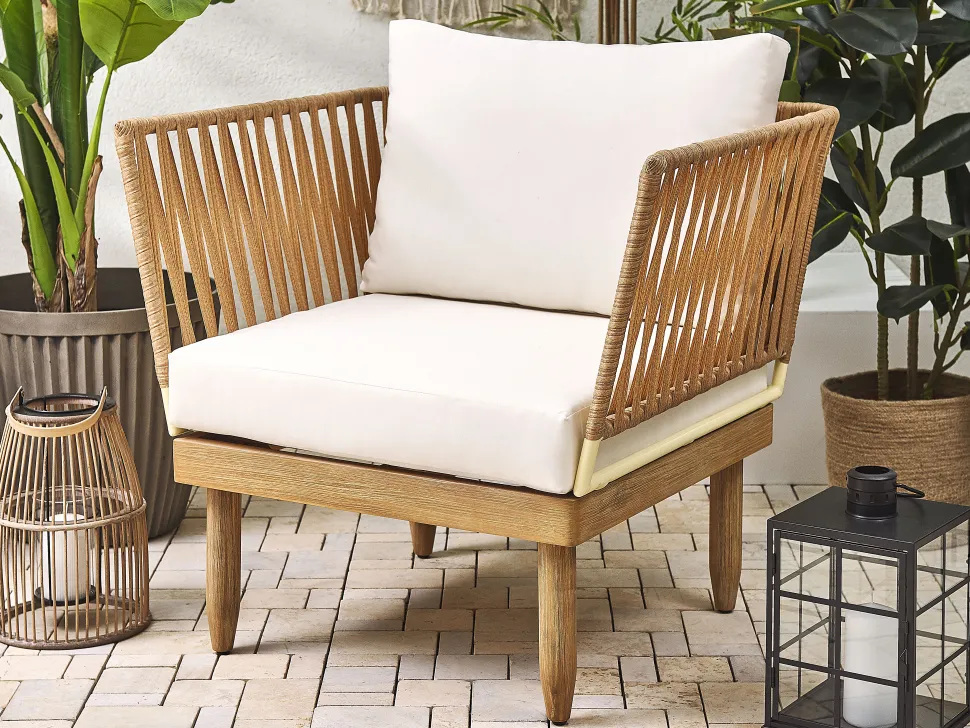 Lounge Set Akazienholz Hellbraun 4-Sitzer Auflagen Cremeweis Cremona