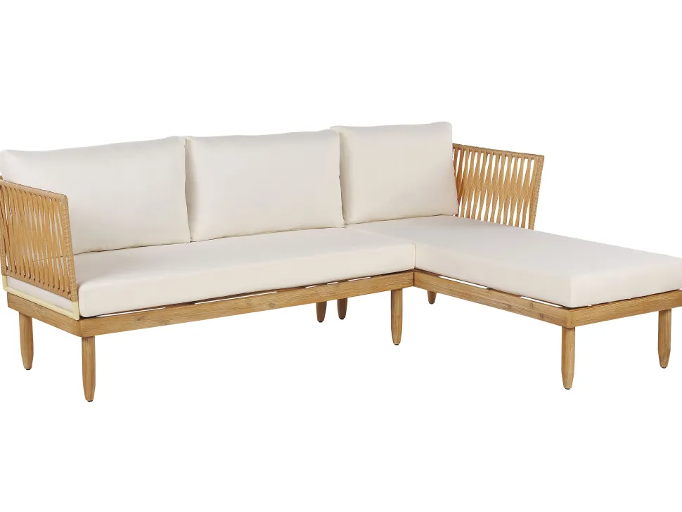 Lounge Set Akazienholz Hellbraun 4-Sitzer Auflagen Cremeweis Cremona