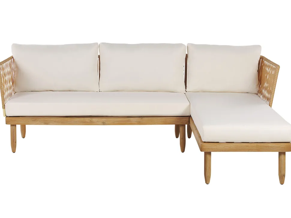 Lounge Set Akazienholz Hellbraun 4-Sitzer Auflagen Cremeweis Cremona